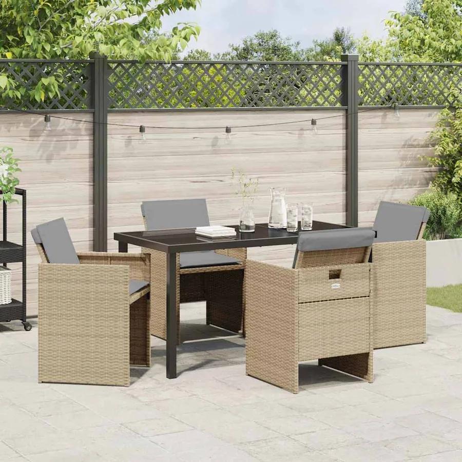Ensemble de salle à manger pour jardin 5 pcs Beige polyrotin - 4