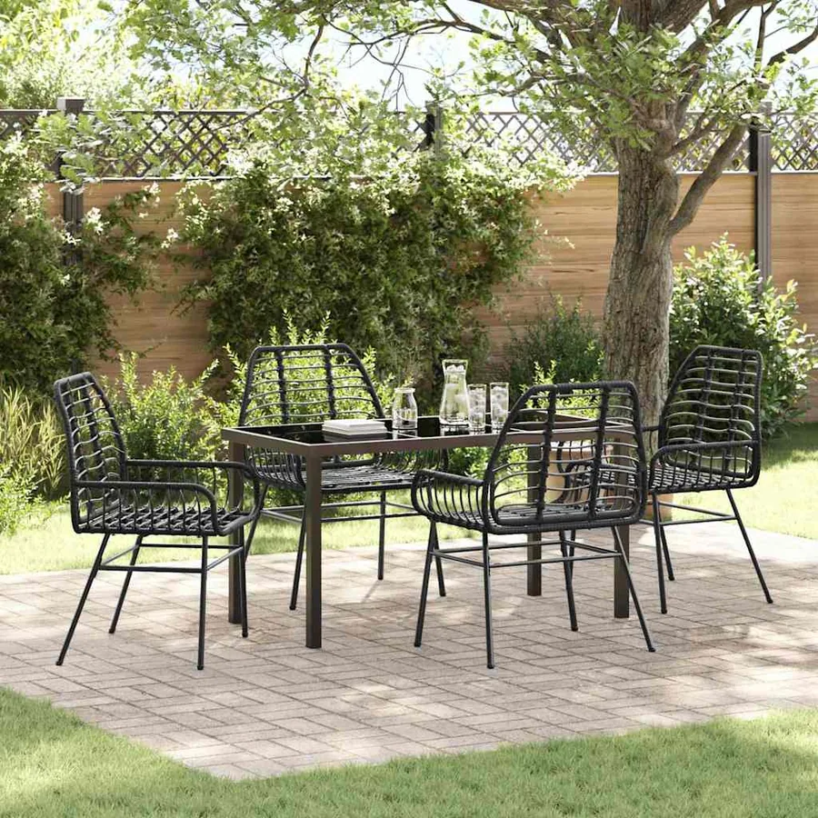 Ensemble de salle à manger pour jardin 5 pcs Noir polyrotin