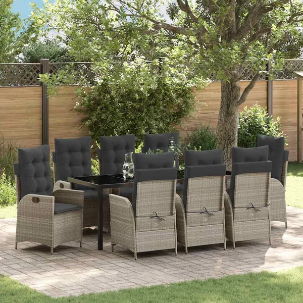 Ensemble de salle à manger pour jardin 9 pcs Gris clair