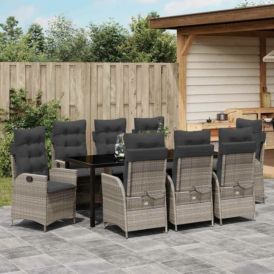 Ensemble de salle à manger pour jardin 9 pcs Gris clair - 4