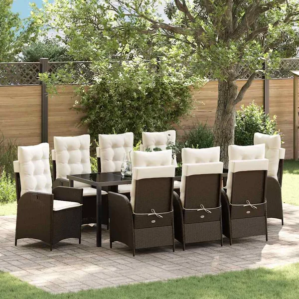 Ensemble de salle à manger pour jardin 9 pcs Marron polyrotin