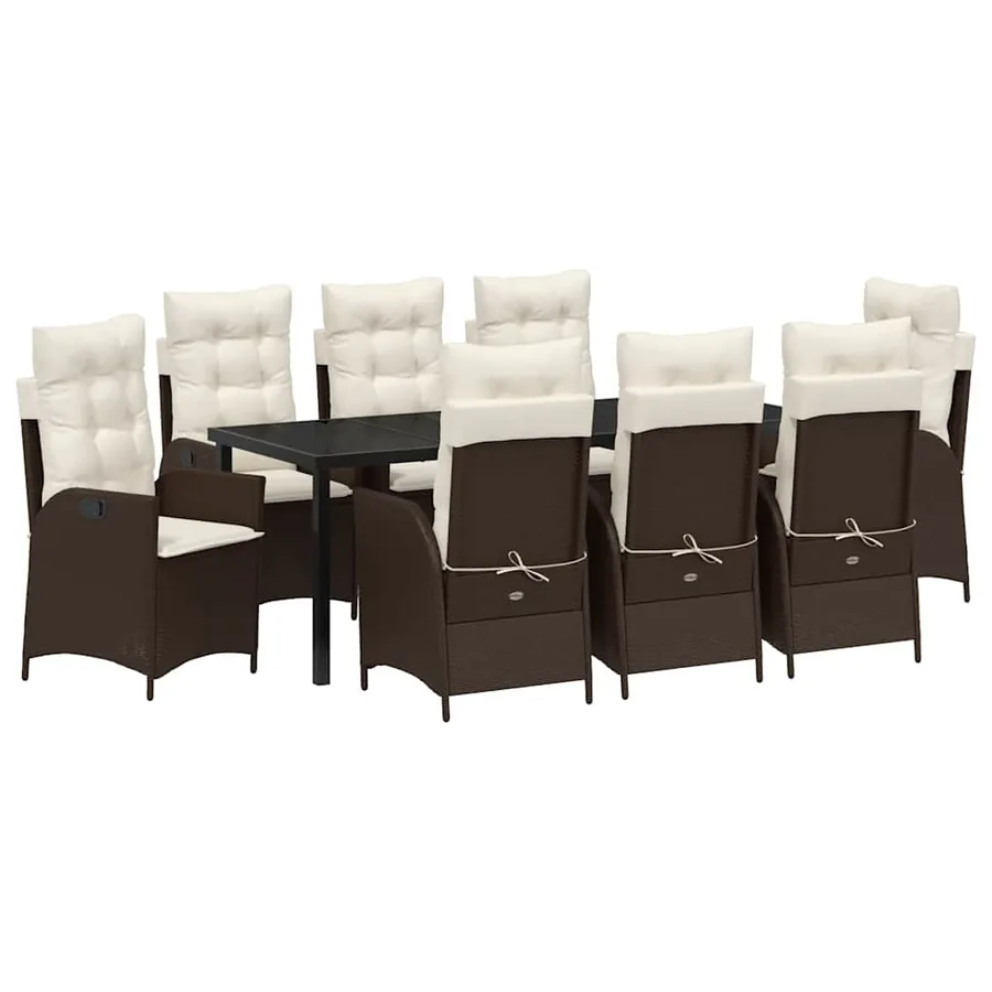 Ensemble de salle à manger pour jardin 9 pcs Marron polyrotin - 2