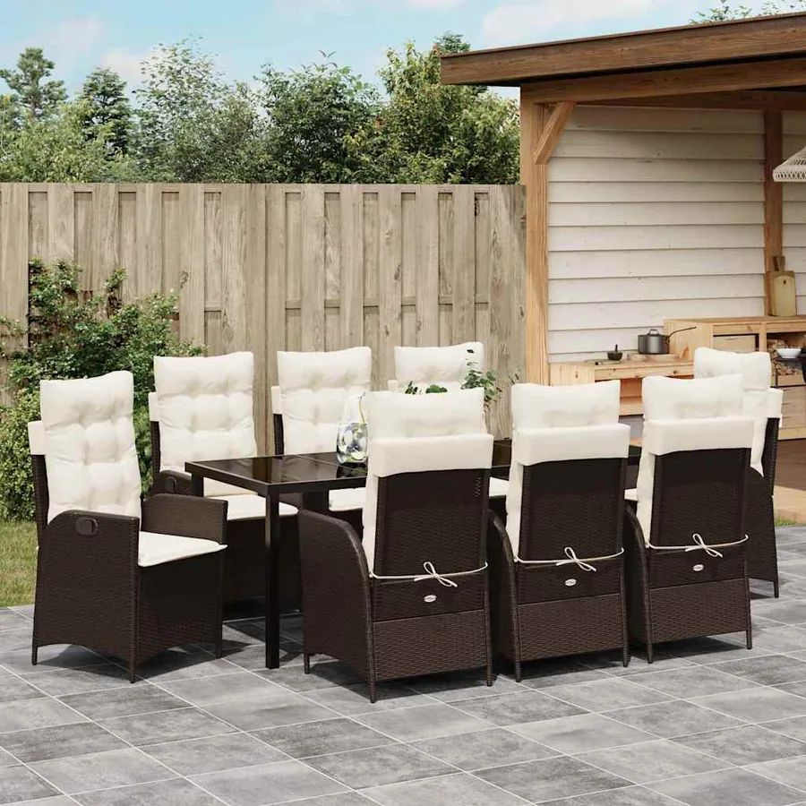 Ensemble de salle à manger pour jardin 9 pcs Marron polyrotin - 4