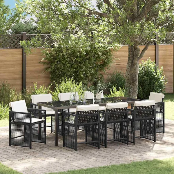 Ensemble de salle à manger pour jardin 9 pcs Noir polyrotin