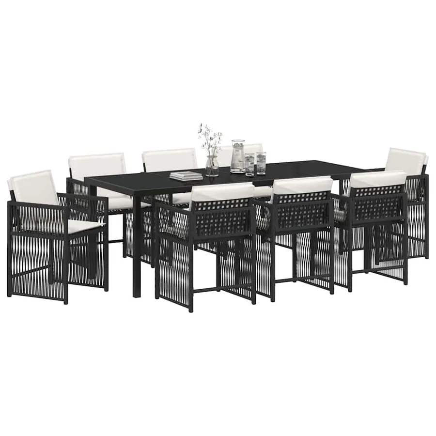 Ensemble de salle à manger pour jardin 9 pcs Noir polyrotin - 3