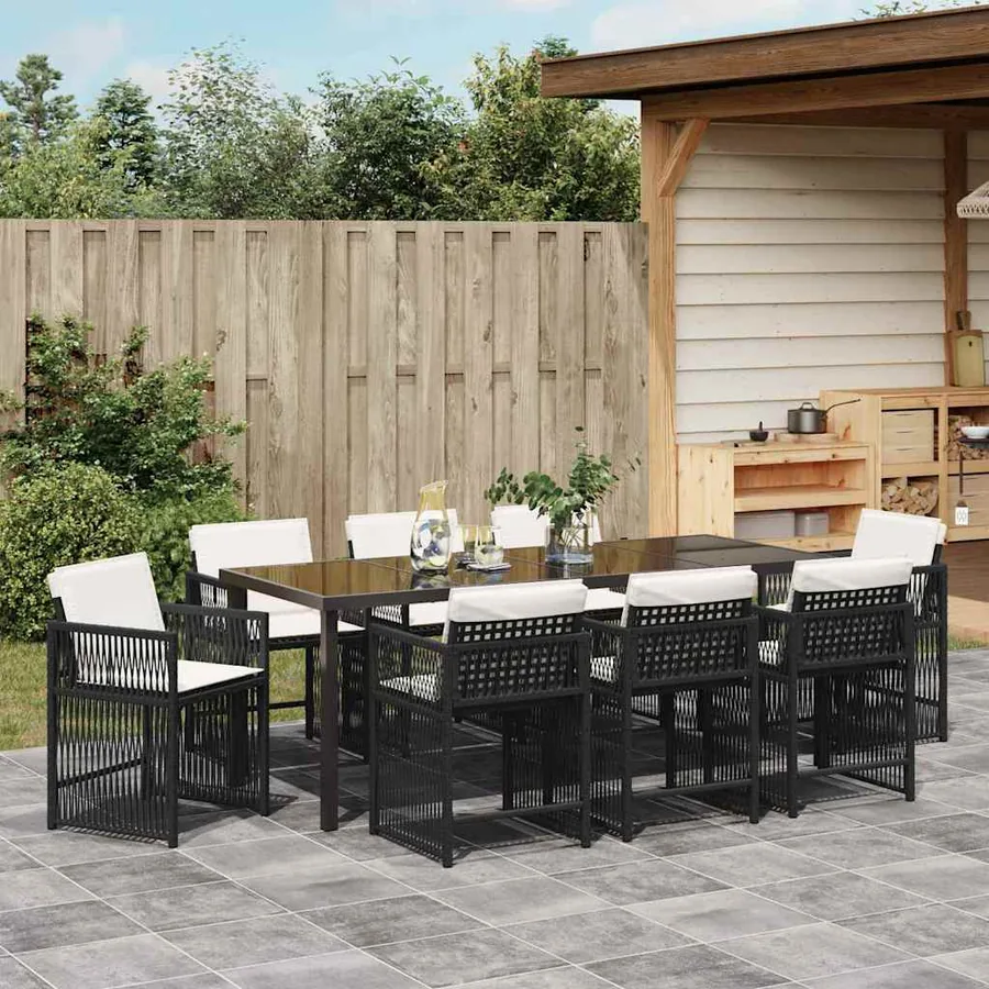 Ensemble de salle à manger pour jardin 9 pcs Noir polyrotin - 4