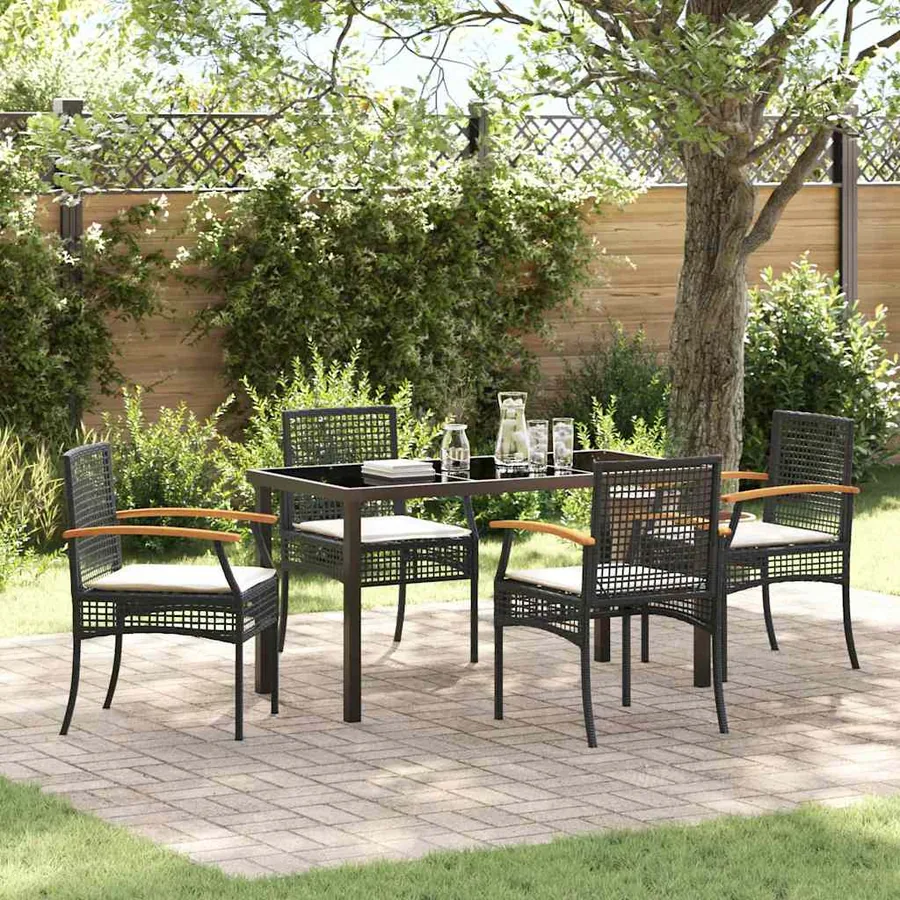 Ensemble de salle à manger pour jardin 5 pcs Noir Rotin