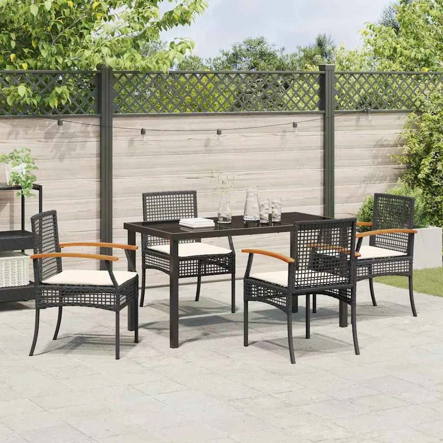 Ensemble de salle à manger pour jardin 5 pcs Noir Rotin - 4