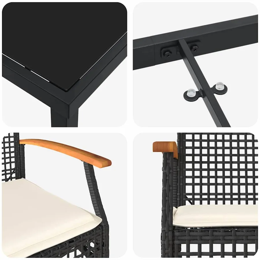 Ensemble de salle à manger pour jardin 5 pcs Noir Rotin - 9