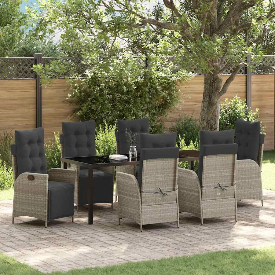 Ensemble de salle à manger pour jardin 7 pcs Gris clair