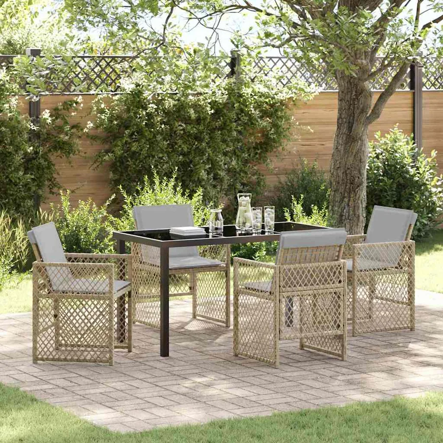 Ensemble de salle à manger pour jardin 5 pcs Beige polyrotin