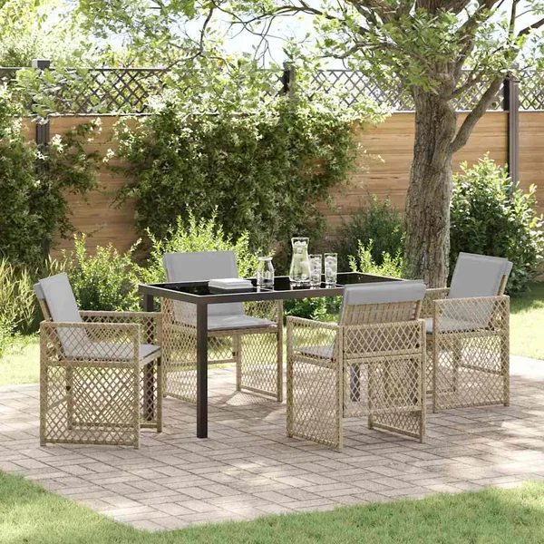 Ensemble de salle à manger pour jardin 5 pcs Beige polyrotin