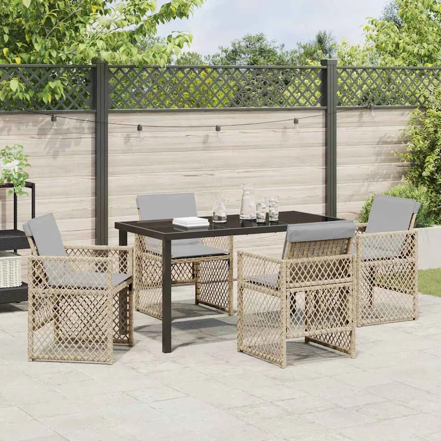 Ensemble de salle à manger pour jardin 5 pcs Beige polyrotin - 4