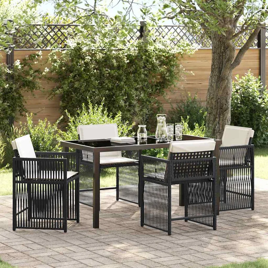 Ensemble de salle à manger pour jardin 5 pcs Noir polyrotin