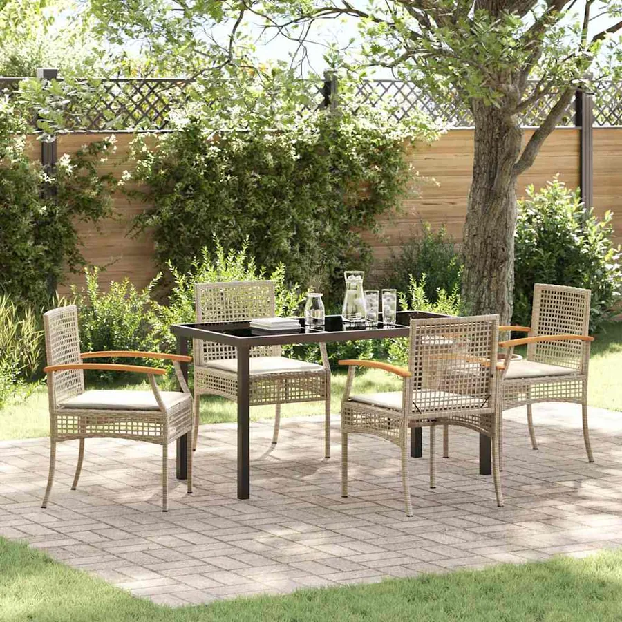 Ensemble de salle à manger pour jardin 5 pcs Beige et Noir