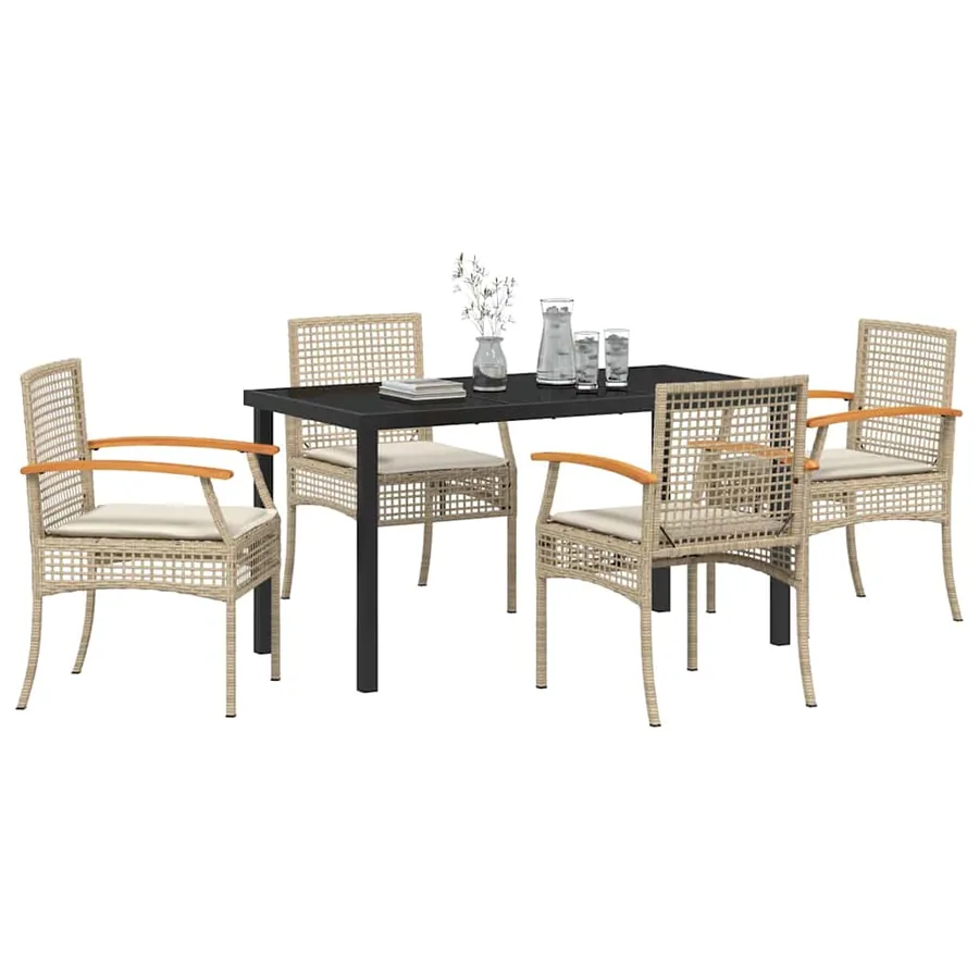 Ensemble de salle à manger pour jardin 5 pcs Beige et Noir - 3