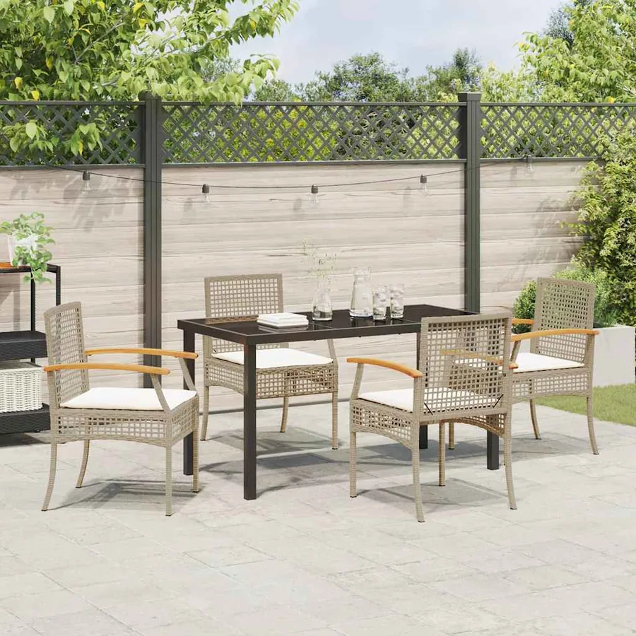 Ensemble de salle à manger pour jardin 5 pcs Beige et Noir - 4
