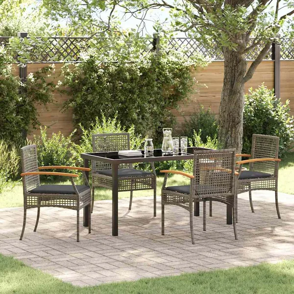 Ensemble de salle à manger pour jardin 5 pcs Gris et Noir Rotin