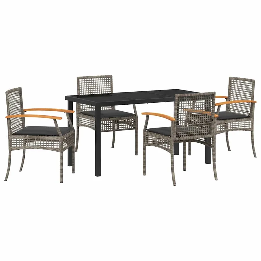 Ensemble de salle à manger pour jardin 5 pcs Gris et Noir Rotin - 2