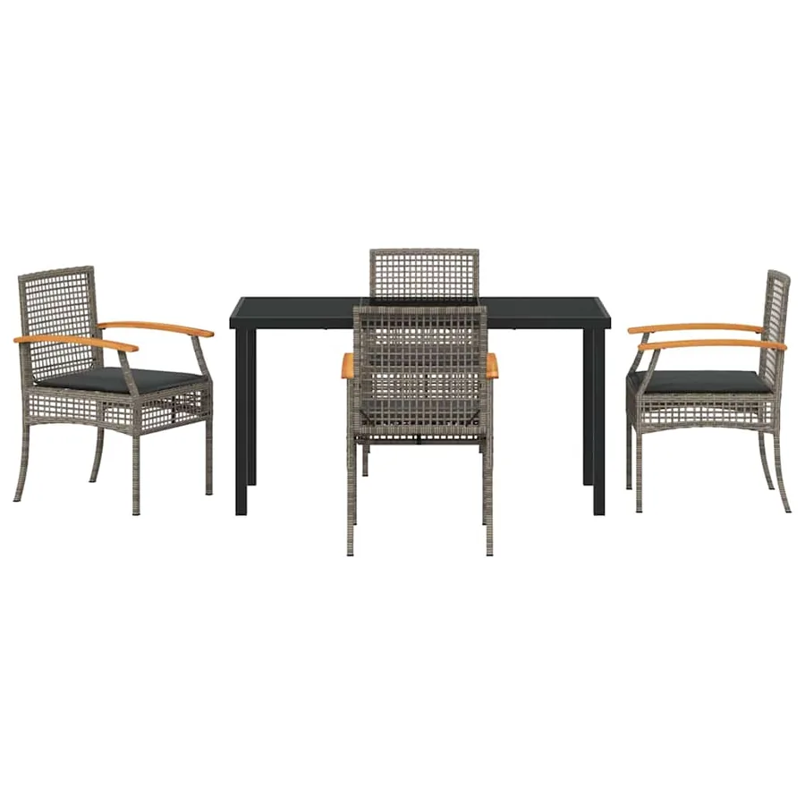 Ensemble de salle à manger pour jardin 5 pcs Gris et Noir Rotin - 7