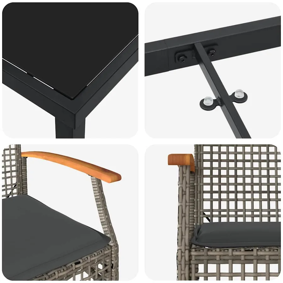 Ensemble de salle à manger pour jardin 5 pcs Gris et Noir Rotin - 9