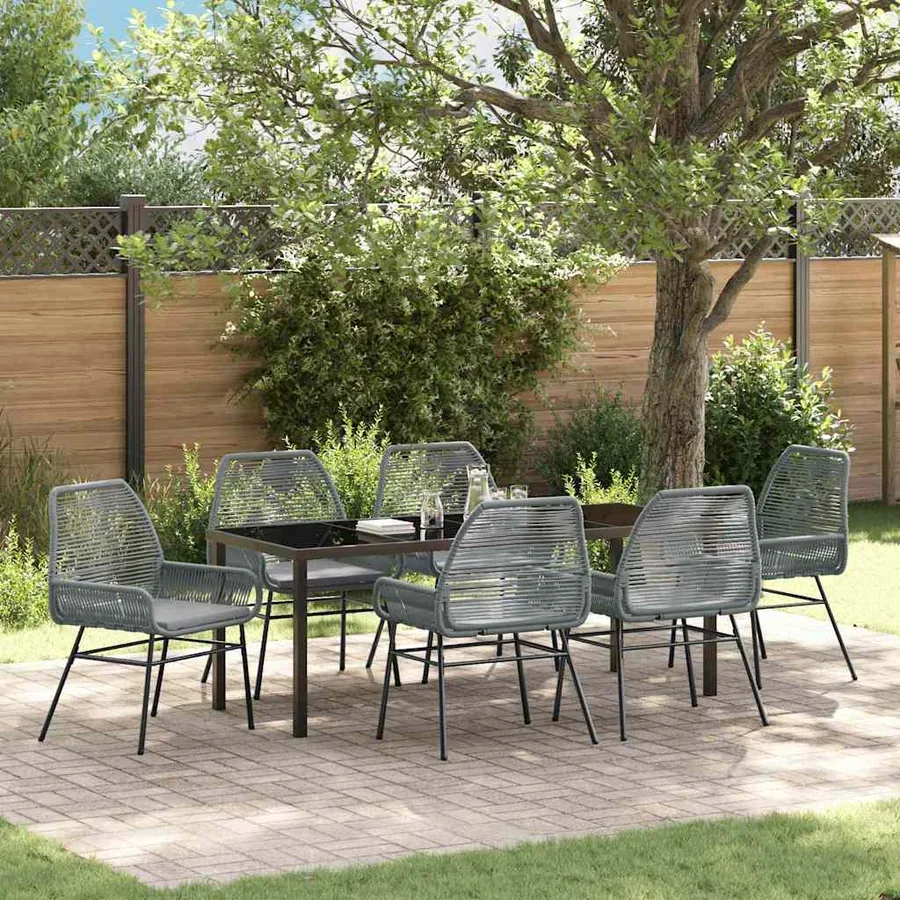 Ensemble de salle à manger pour jardin 7 pcs Gris polyrotin