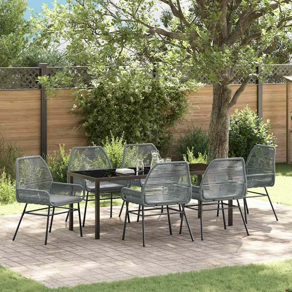 Ensemble de salle à manger pour jardin 7 pcs Gris polyrotin