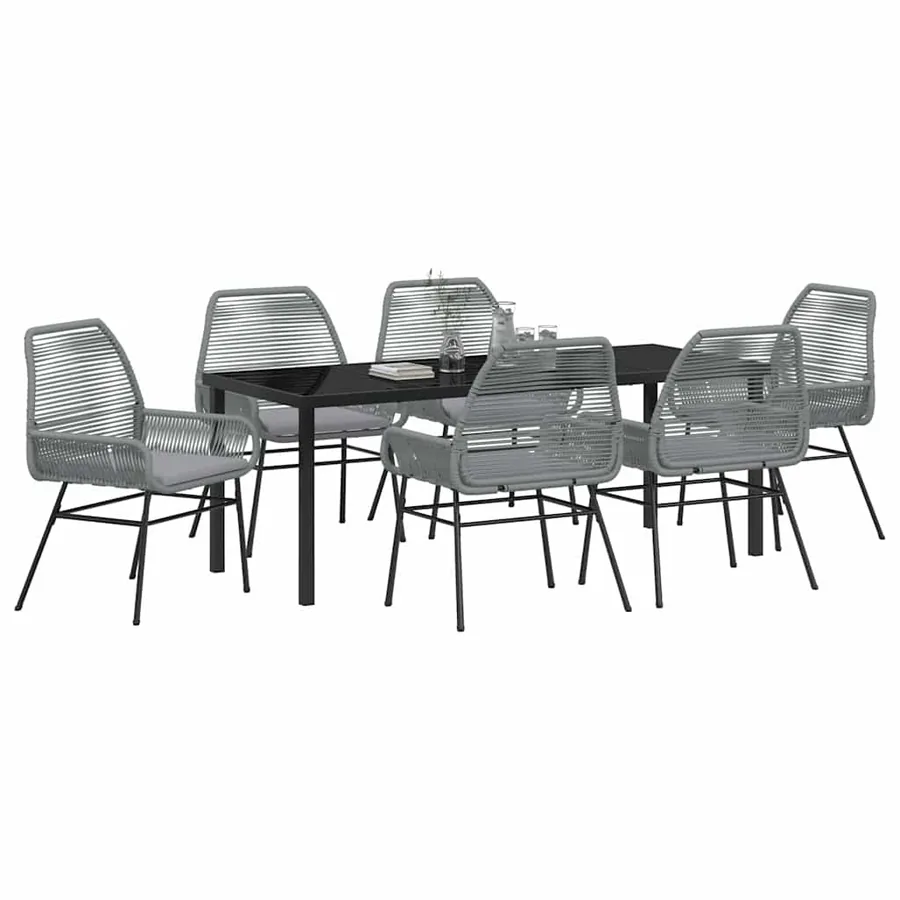 Ensemble de salle à manger pour jardin 7 pcs Gris polyrotin - 3