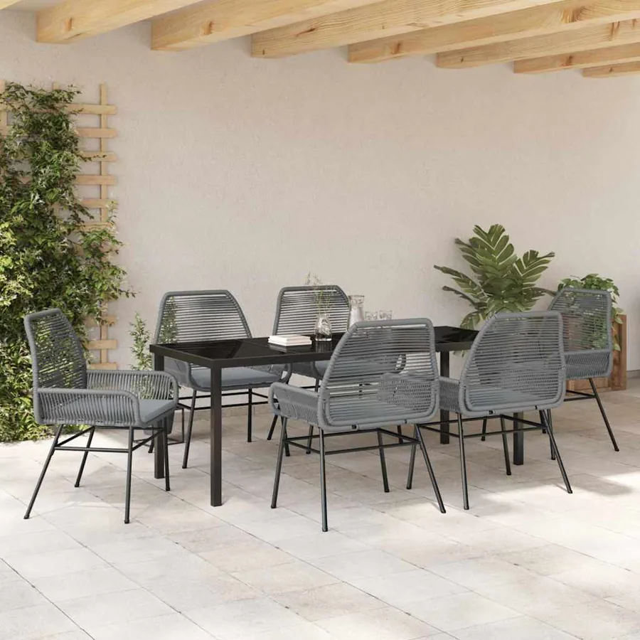 Ensemble de salle à manger pour jardin 7 pcs Gris polyrotin - 4