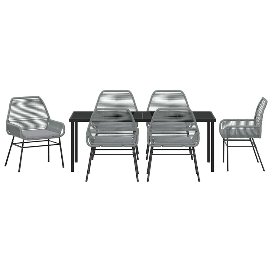 Ensemble de salle à manger pour jardin 7 pcs Gris polyrotin - 7