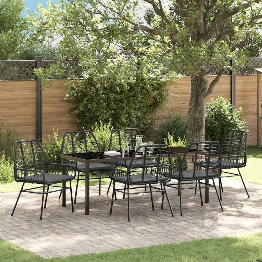 Ensemble de salle à manger pour jardin 7 pcs Noir polyrotin