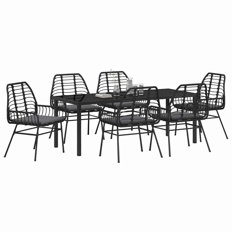 Ensemble de salle à manger pour jardin 7 pcs Noir polyrotin - 3