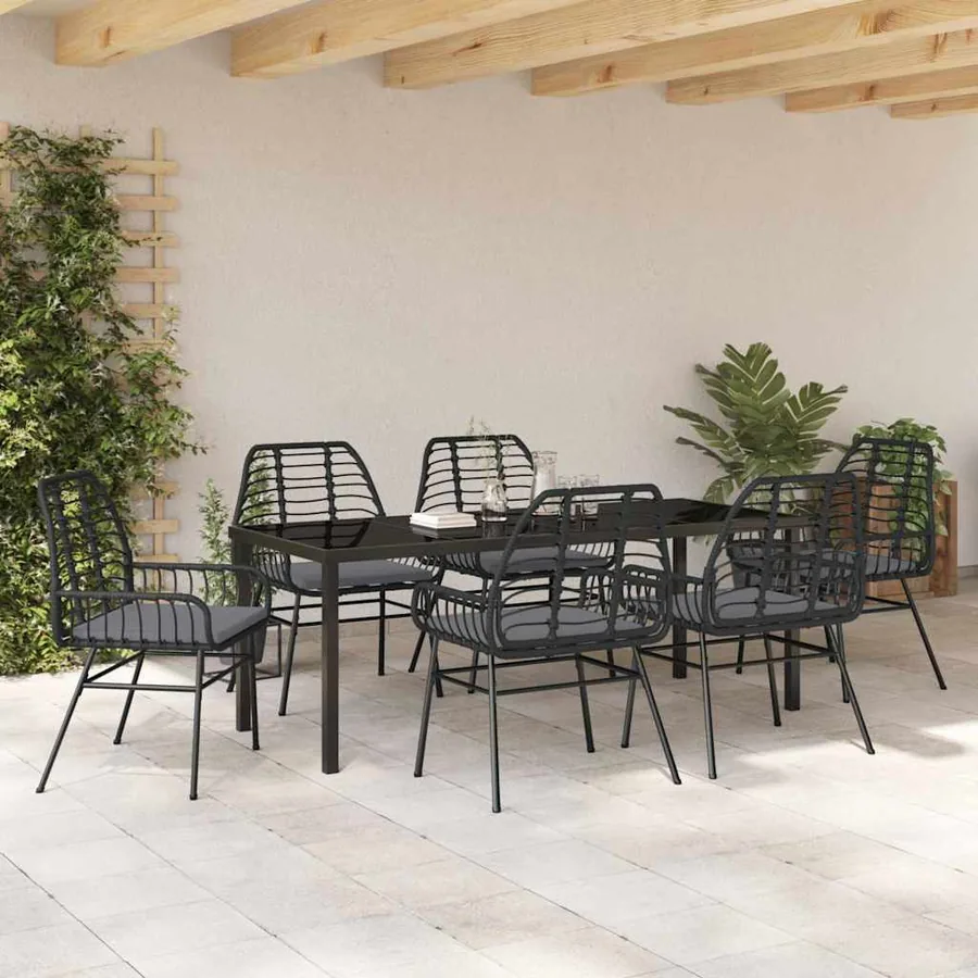 Ensemble de salle à manger pour jardin 7 pcs Noir polyrotin - 4