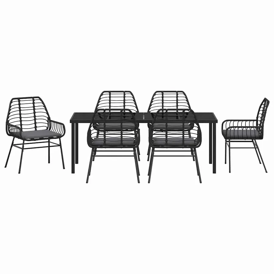 Ensemble de salle à manger pour jardin 7 pcs Noir polyrotin - 7