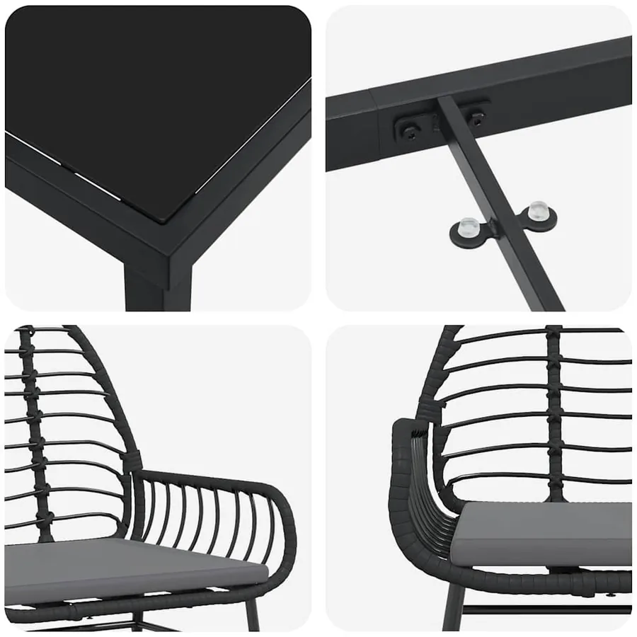 Ensemble de salle à manger pour jardin 7 pcs Noir polyrotin - 9