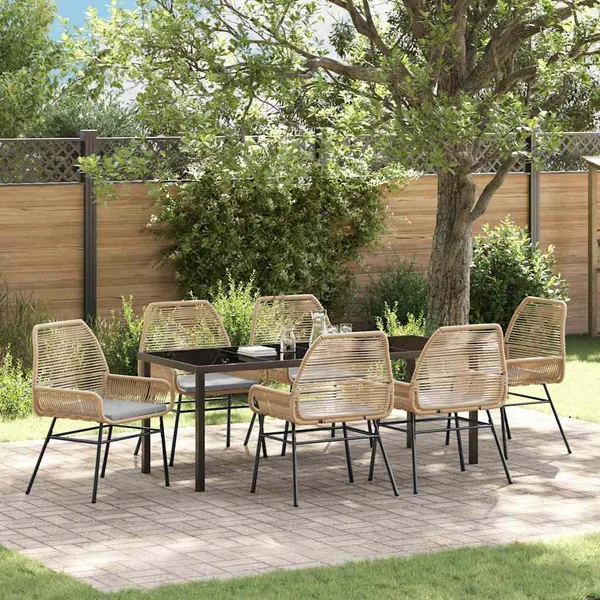 Ensemble de salle à manger pour jardin 7 pcs Marron polyrotin