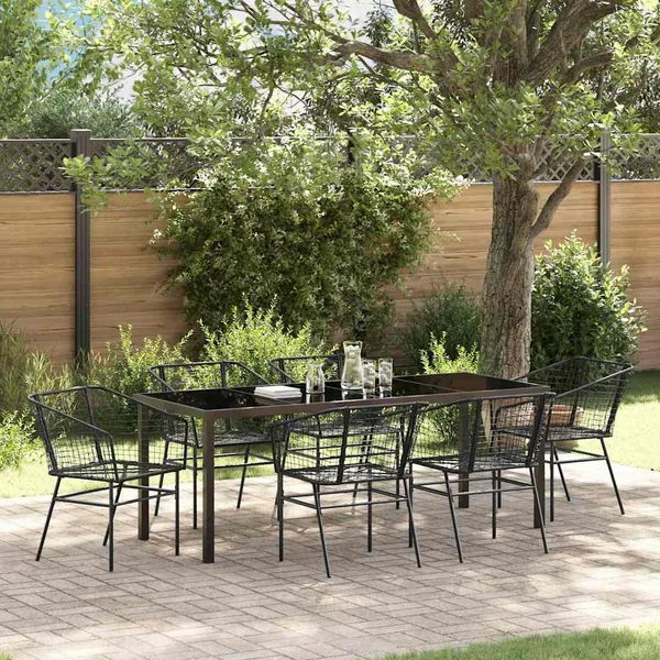 Ensemble de salle à manger pour jardin 7 pcs Noir polyrotin