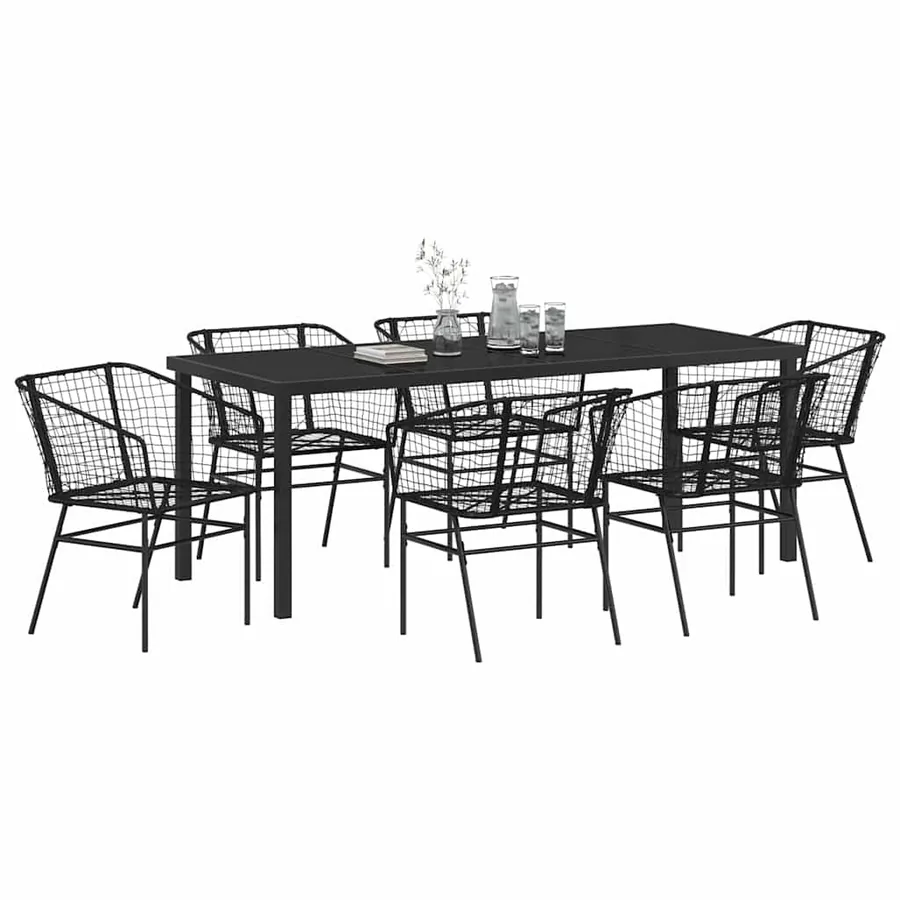 Ensemble de salle à manger pour jardin 7 pcs Noir polyrotin - 3