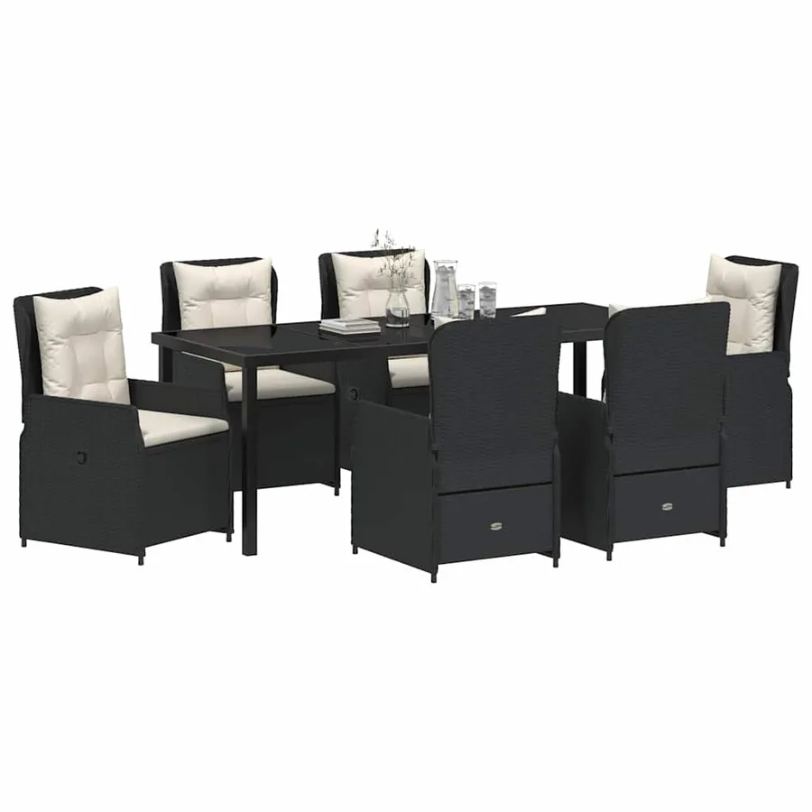 Ensemble de salle à manger pour jardin 7 pcs Noir polyrotin - 3