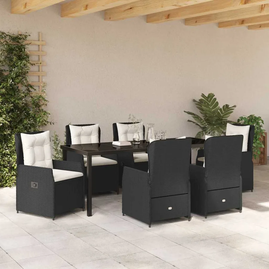 Ensemble de salle à manger pour jardin 7 pcs Noir polyrotin - 4
