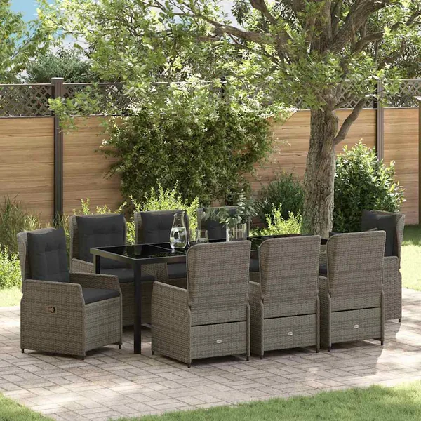 Ensemble de salle à manger pour jardin 9 pcs Gris polyrotin