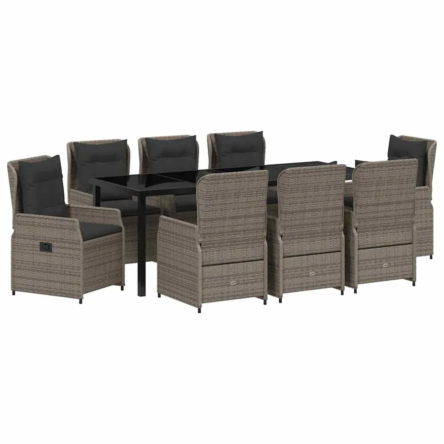 Ensemble de salle à manger pour jardin 9 pcs Gris polyrotin - 2