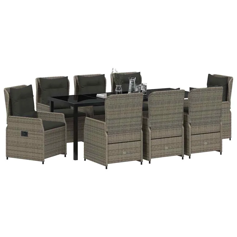 Ensemble de salle à manger pour jardin 9 pcs Gris polyrotin - 3
