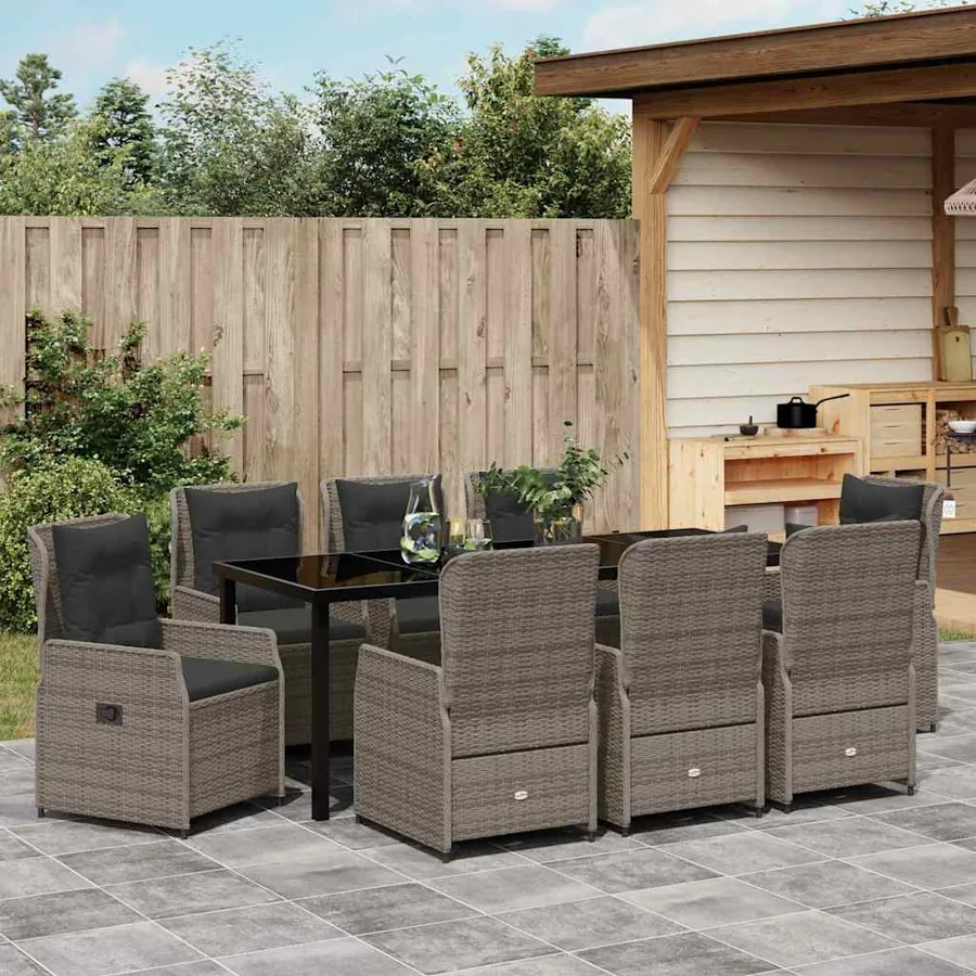 Ensemble de salle à manger pour jardin 9 pcs Gris polyrotin - 4