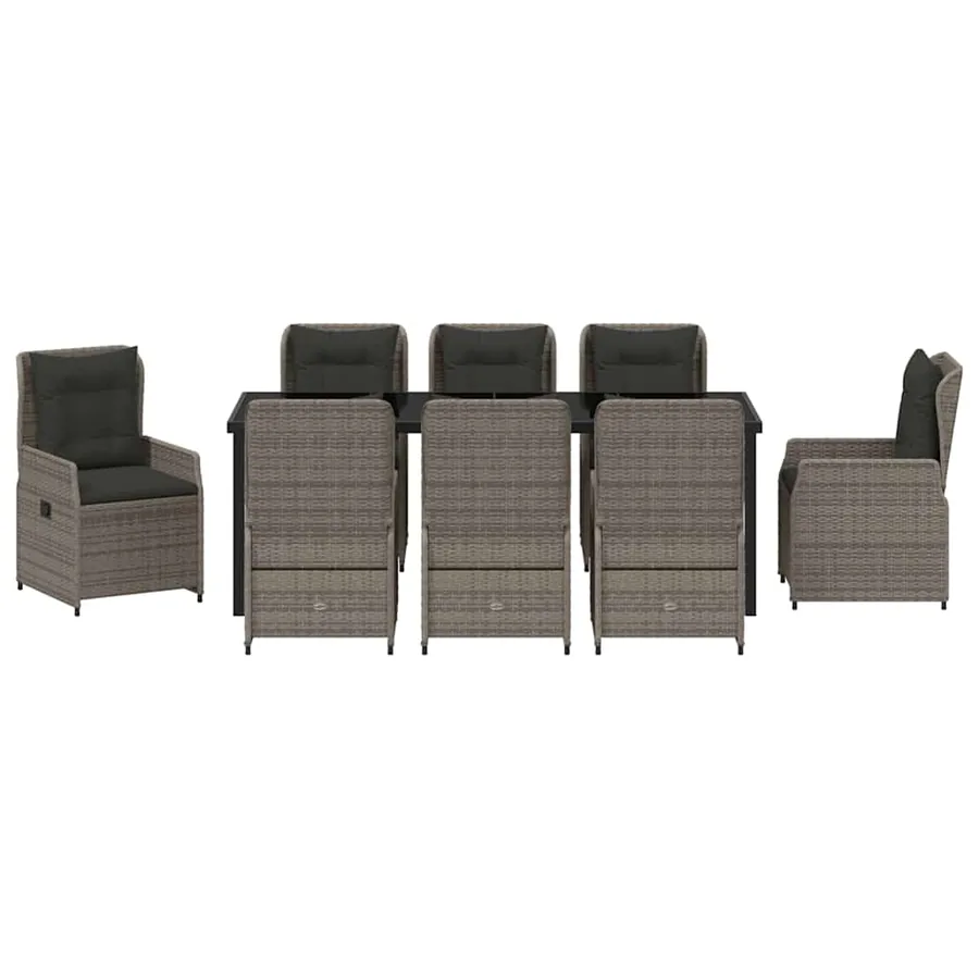 Ensemble de salle à manger pour jardin 9 pcs Gris polyrotin - 7