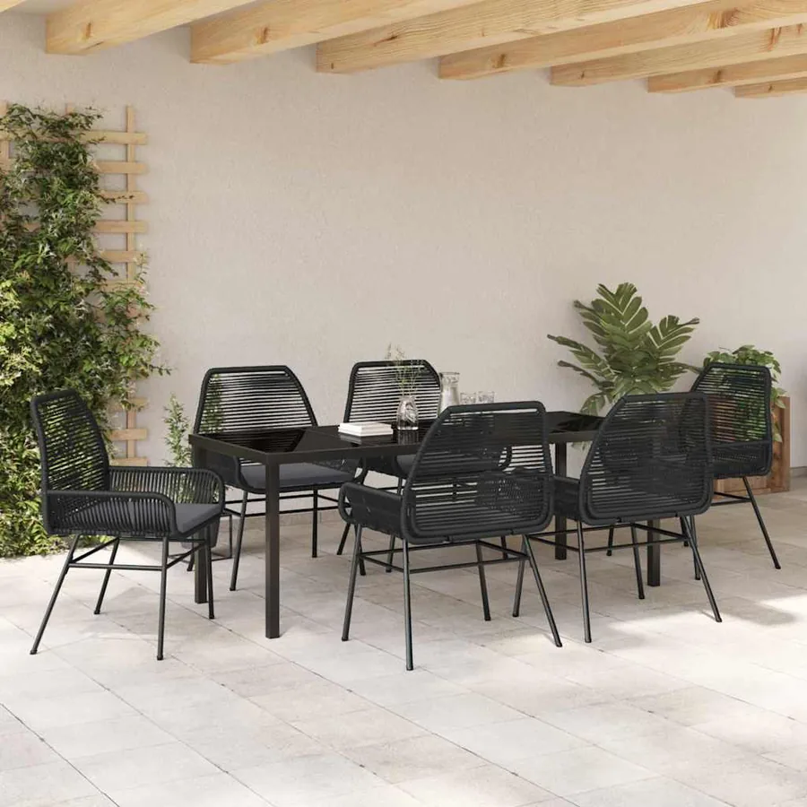Ensemble de salle à manger pour jardin 7 pcs Noir polyrotin - 4