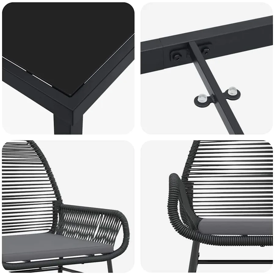 Ensemble de salle à manger pour jardin 7 pcs Noir polyrotin - 9