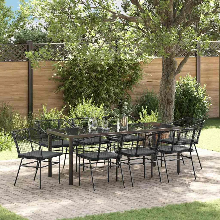 Ensemble de salle à manger pour jardin 9 pcs Noir polyrotin