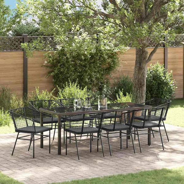 Ensemble de salle à manger pour jardin 9 pcs Noir polyrotin