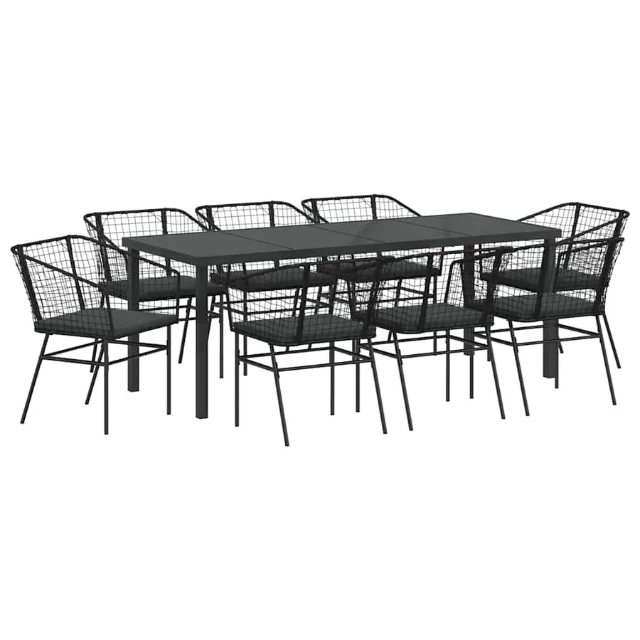 Ensemble de salle à manger pour jardin 9 pcs Noir polyrotin - 2
